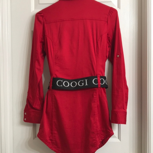 COOGI Button Down Shirt Dress with Elastic Belt - Picture 6 of 8